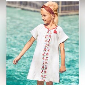 Garnet Hill Dress Delilah Tunic Short Sleeve Embroidered Lined 100% Cotton